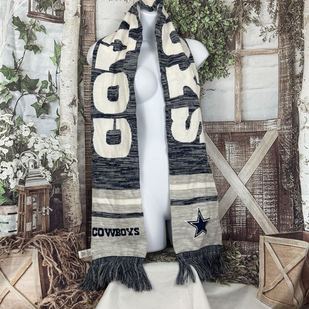 Dallas Cowboys Scarf Knit Winter Neck Blue Gray Double Sided Big Logo Fringe